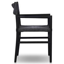 Mable Coastal Beach Black Wicker Teak Outdoor Dining Arm Chair|
