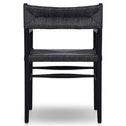 Mable Coastal Beach Black Wicker Teak Outdoor Dining Arm Chair|
