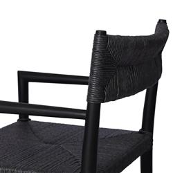 Mable Coastal Beach Black Wicker Teak Outdoor Dining Arm Chair|