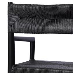 Mable Coastal Beach Black Wicker Teak Outdoor Dining Arm Chair|