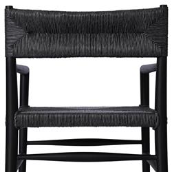 Mable Coastal Beach Black Wicker Teak Outdoor Dining Arm Chair|