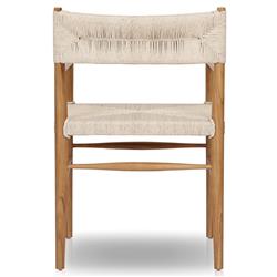 Mable Coastal Beach Off White Wicker Natural Teak Outdoor Dining Arm Chair|