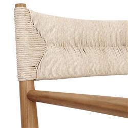 Mable Coastal Beach Off White Wicker Natural Teak Outdoor Dining Arm Chair|
