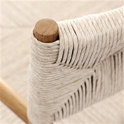 Mable Coastal Beach Off White Wicker Natural Teak Outdoor Dining Arm Chair|