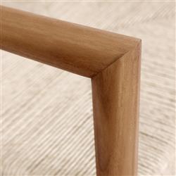 Mable Coastal Beach Off White Wicker Natural Teak Outdoor Dining Arm Chair|