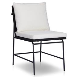 Inno Modern White Upholstered Black Teak Iron Outdoor Dining Side Chair|
