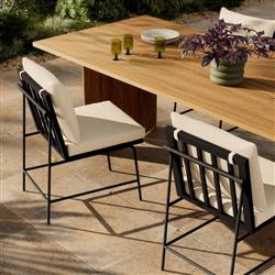 Inno Modern White Upholstered Black Teak Iron Outdoor Dining Side Chair|