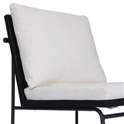Inno Modern White Upholstered Black Teak Iron Outdoor Dining Side Chair|