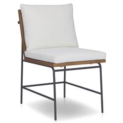 Inno Modern White Upholstered Natural Teak Iron Outdoor Dining Side Chair|
