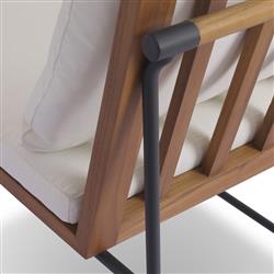 Inno Modern White Upholstered Natural Teak Iron Outdoor Dining Side Chair|