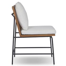 Inno Modern White Upholstered Natural Teak Iron Outdoor Dining Side Chair|