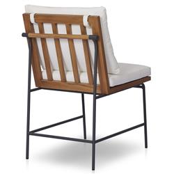 Inno Modern White Upholstered Natural Teak Iron Outdoor Dining Side Chair|