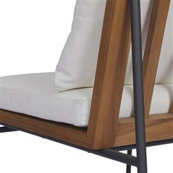 Inno Modern White Upholstered Natural Teak Iron Outdoor Dining Side Chair|