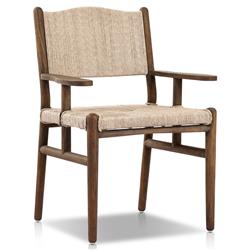 Hirom Rustic Lodge Woven Brown Teak Wood Outdoor Dining Arm Chair|