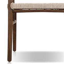 Hirom Rustic Lodge Woven Brown Teak Wood Outdoor Dining Arm Chair|