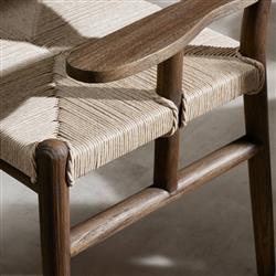 Hirom Rustic Lodge Woven Brown Teak Wood Outdoor Dining Arm Chair|