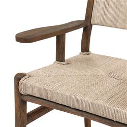 Hirom Rustic Lodge Woven Brown Teak Wood Outdoor Dining Arm Chair|