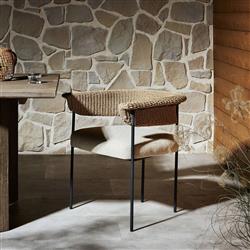 Penelope Modern Classic Beige Woven Outdoor Dining Arm Chair|