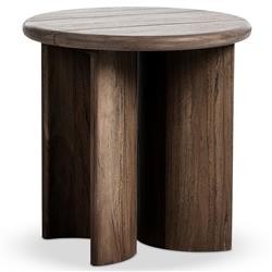 Paris Rustic Lodge Brown Teak Outdoor Round End Table|