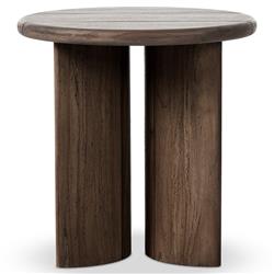 Paris Rustic Lodge Brown Teak Outdoor Round End Table|