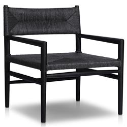 Mable Coastal Beach Black Wicker Teak Outdoor Chair|