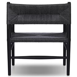 Mable Coastal Beach Black Wicker Teak Outdoor Chair|