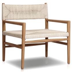 Mable Coastal Beach Off White Wicker Teak Outdoor Chair|