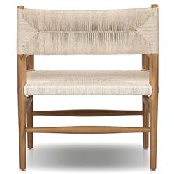 Mable Coastal Beach Off White Wicker Teak Outdoor Chair|