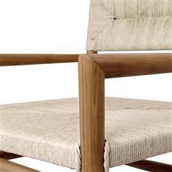 Mable Coastal Beach Off White Wicker Teak Outdoor Chair|
