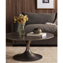 Mona French Country Grey Aluminum Round Outdoor Coffee Table|