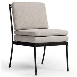 Gretchen French Country Grey Upholstered Black Aluminum Outdoor Dining Chair|