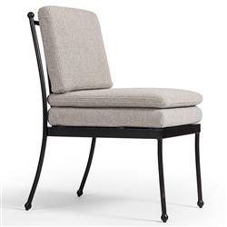Gretchen French Country Grey Upholstered Black Aluminum Outdoor Dining Chair|