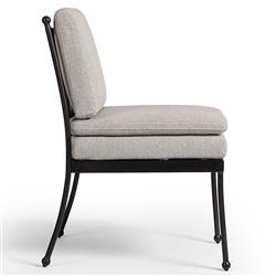 Gretchen French Country Grey Upholstered Black Aluminum Outdoor Dining Chair|