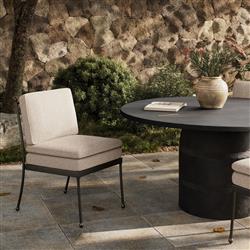 Gretchen French Country Grey Upholstered Black Aluminum Outdoor Dining Chair|