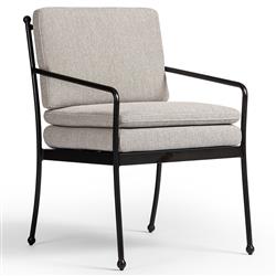 Gretchen French Country Grey Upholstered Black Aluminum Outdoor Dining Arm Chair|