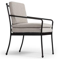 Gretchen French Country Grey Upholstered Black Aluminum Outdoor Dining Arm Chair|