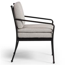 Gretchen French Country Grey Upholstered Black Aluminum Outdoor Dining Arm Chair|