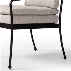 Gretchen French Country Grey Upholstered Black Aluminum Outdoor Dining Arm Chair|