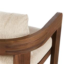 Aviel Rustic Lodge Beige Upholstered Teak Outdoor Dining Arm Chair|