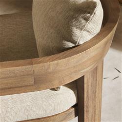 Aviel Rustic Lodge Beige Upholstered Teak Outdoor Dining Arm Chair|