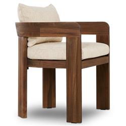 Aviel Rustic Lodge Beige Upholstered Teak Outdoor Dining Arm Chair|