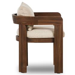 Aviel Rustic Lodge Beige Upholstered Teak Outdoor Dining Arm Chair|