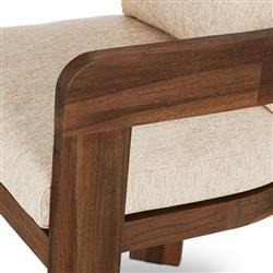 Aviel Rustic Lodge Beige Upholstered Teak Outdoor Dining Arm Chair|