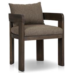 Aviel Rustic Lodge Brown Upholstered Teak Outdoor Dining Arm Chair|