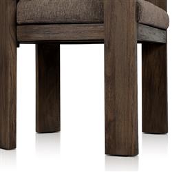 Aviel Rustic Lodge Brown Upholstered Teak Outdoor Dining Arm Chair|