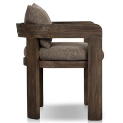 Aviel Rustic Lodge Brown Upholstered Teak Outdoor Dining Arm Chair|