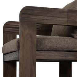 Aviel Rustic Lodge Brown Upholstered Teak Outdoor Dining Arm Chair|