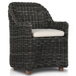 Celina Coastal Cream Upholstered Charcoal Teak Outdoor Dining Arm Chair|