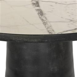 Berlin Modern White Marble Grey Aluminum Round Outdoor Dining Table - 42"|