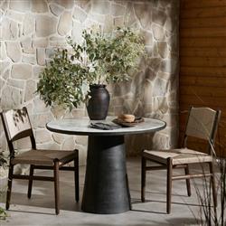 Berlin Modern White Marble Grey Aluminum Round Outdoor Dining Table - 42"|